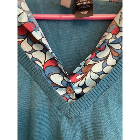 Bisou Bisou Women’s Fall Sweater Multicolor V-Neck Collared Layered Size Large - Picture 9 of 16